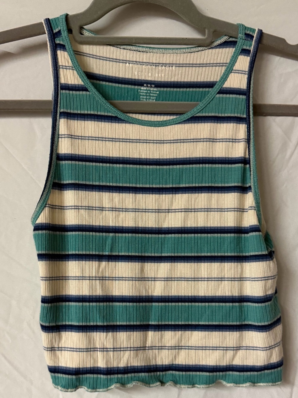 American Eagle Outfitters Teal, Navy & White Striped Ribbed Tank